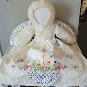 Faceless Handmade Prairie Style Pillowcase Doll Embroidered Apron